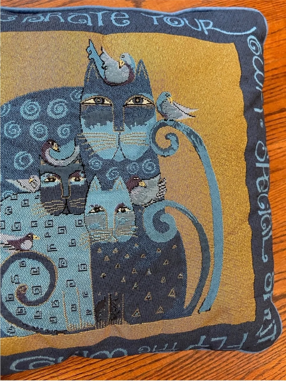 Vintage Laurel Burch “Secret dreams” indigo blue tapestry throw pillow‎ set of 2